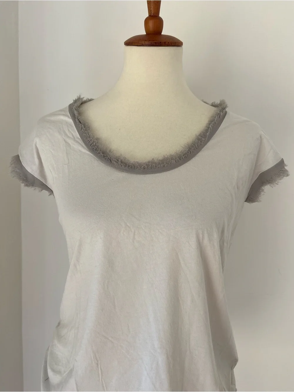Light Gray J Crew Women's Short Sleeve Tee with Frayed chiffon trim